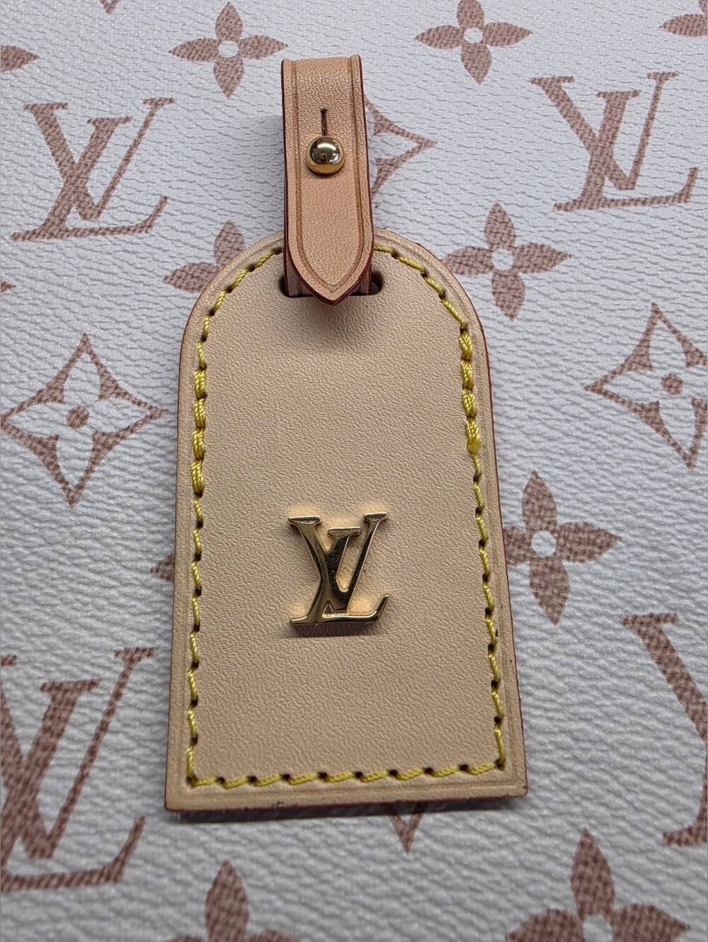 Louis Vuitton Bumbag Beige Leather Name Tag with Gold LV Emblem
